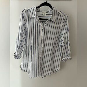 Linen & Cotton Blend Button Down Striped Shirt